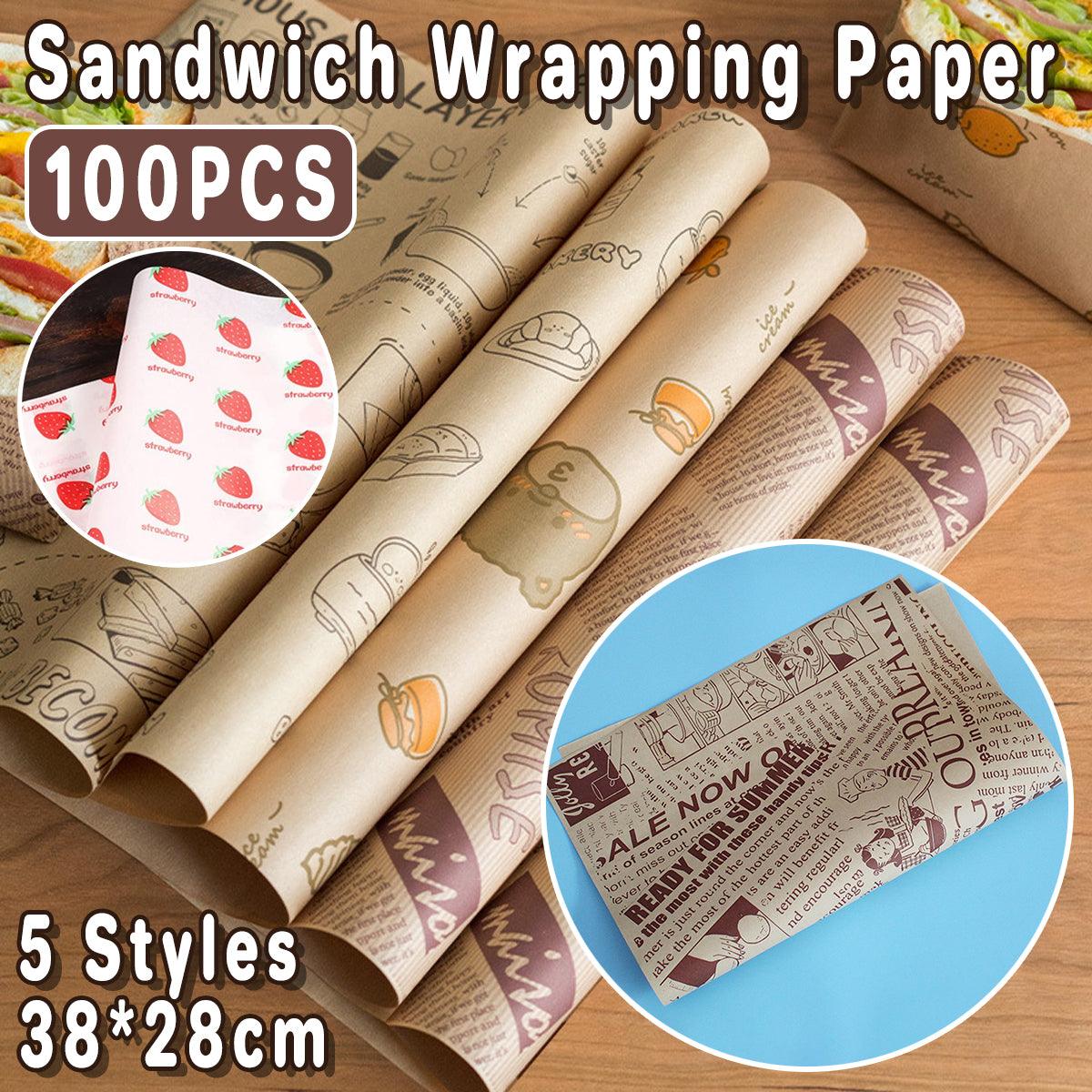 Disposable Plates: 100pcs Sandwich Wrappers Oil Blotting Coated Paper Air Fryer Baking Parchment - Newspaper + Lemon Bear (Mixed)