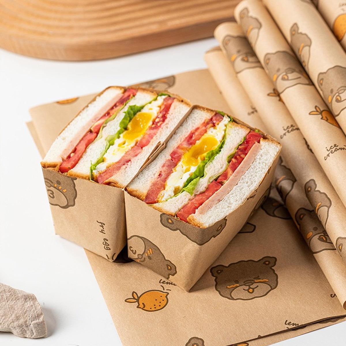 Disposable Plates: 100pcs Sandwich Wrappers Oil Blotting Coated Paper Air Fryer Baking Parchment - Newspaper + Lemon Bear (Mixed)