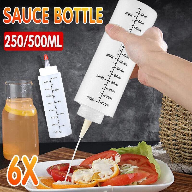 Kitchen Utensils: Squeeze Condiment Dispenser Bottles 250ml 500ml Sauce Craft Use Set of 6 - 250ML