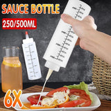 Kitchen Utensils: Squeeze Condiment Dispenser Bottles 250ml 500ml Sauce Craft Use Set of 6 - 250ML