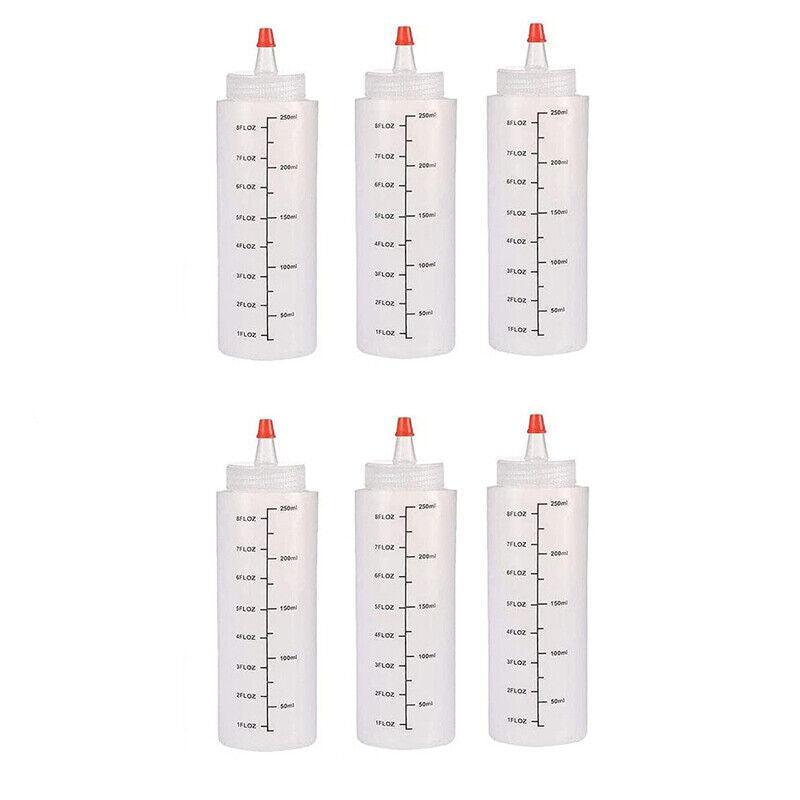 Kitchen Utensils: Squeeze Condiment Dispenser Bottles 250ml 500ml Sauce Craft Use Set of 6 - 250ML