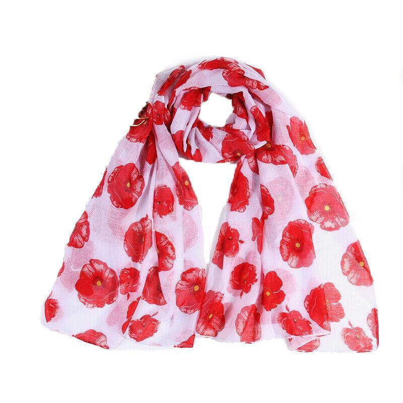 Women's Accessories: Women Ladies Poppy Print Floral Scarf Remembrance Day Poppies Scarves Wrap Shawl - Royal Blue