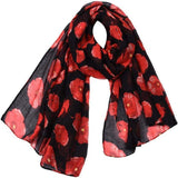 Women's Accessories: Women Ladies Poppy Print Floral Scarf Remembrance Day Poppies Scarves Wrap Shawl - White