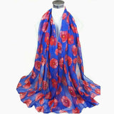 Women's Accessories: Women Ladies Poppy Print Floral Scarf Remembrance Day Poppies Scarves Wrap Shawl - White