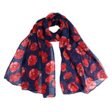 Women's Accessories: Women Ladies Poppy Print Floral Scarf Remembrance Day Poppies Scarves Wrap Shawl - White