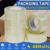 Postage Satchels & Boxes: Clear Packing Tape 48mm x 100m for Carton Sealing 6 to 48 Rolls - 48 Rolls