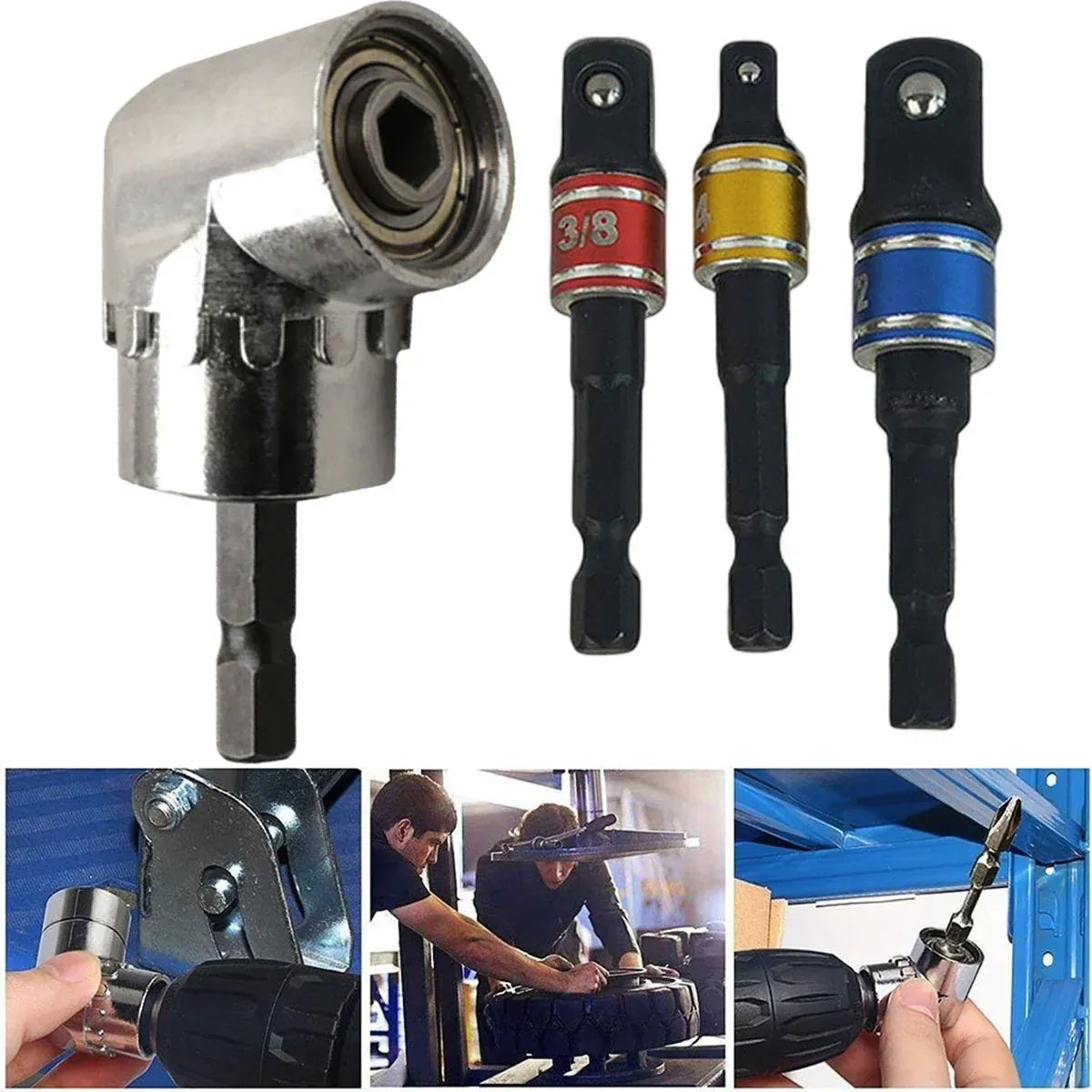 Socket Adapter Set Hex Shank to 1/4in 3/8in 1/2in Impact Driver Drill 3pcs - Black