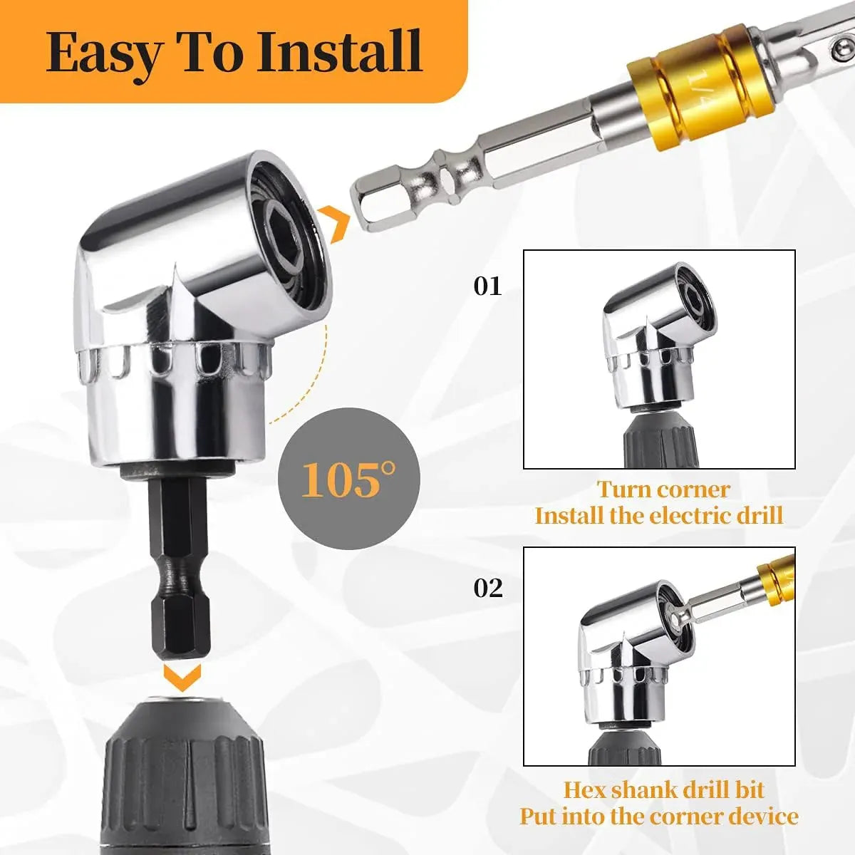Socket Adapter Set Hex Shank to 1/4in 3/8in 1/2in Impact Driver Drill 3pcs - White