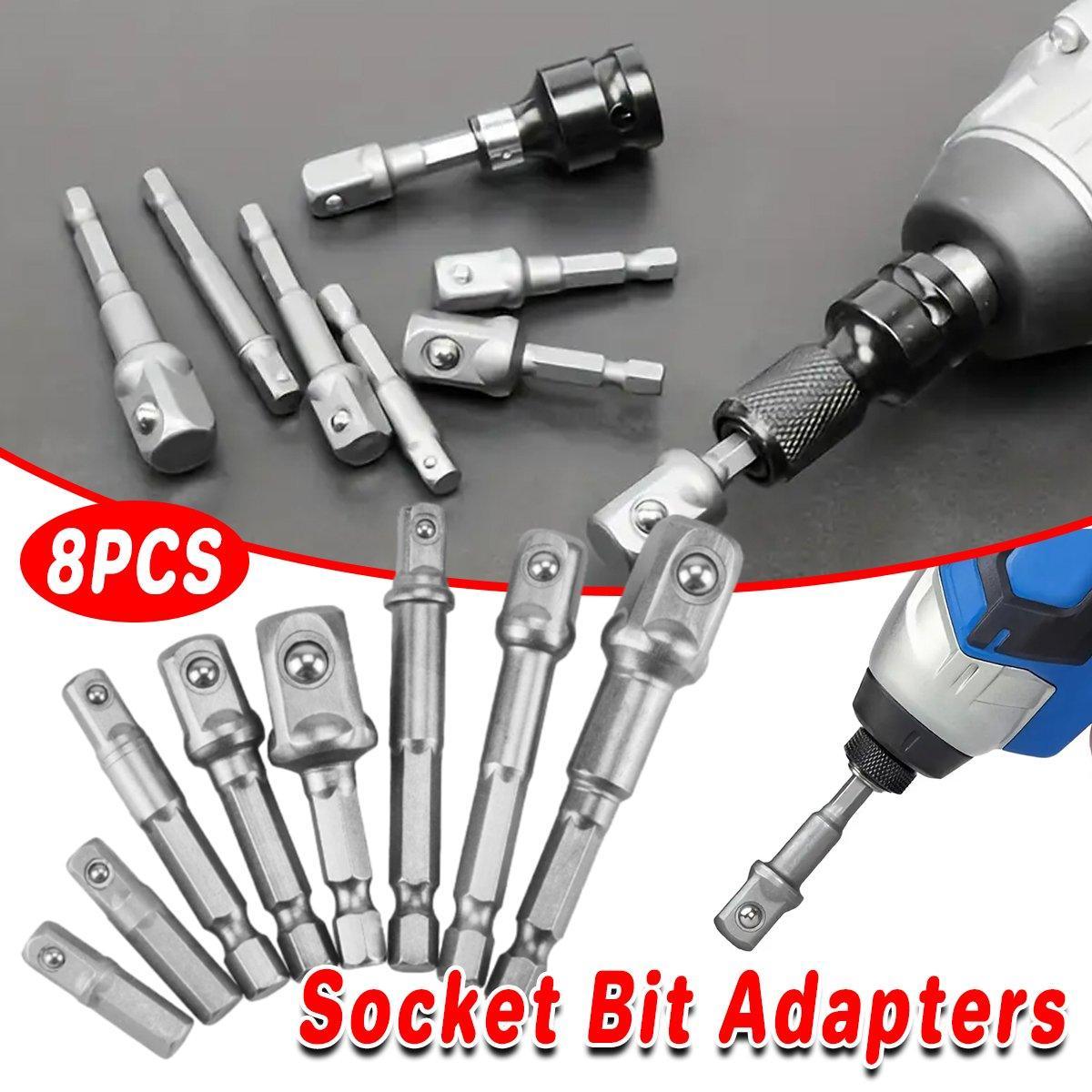 Screwdrivers: 8pcs Hex Shank Socket Adapter Set 1/4 3/8 1/2 Inch Impact Driver Drill Bits