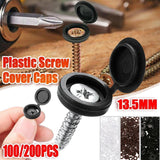 100/200X Plastic Screw Cover Caps Holes Cams Furniture Kitchen Button Nuts Bolts - Black