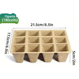 15pcs Pulp Seedling Cups 12 Compartments Nursery Incubators Plant Grow Trays