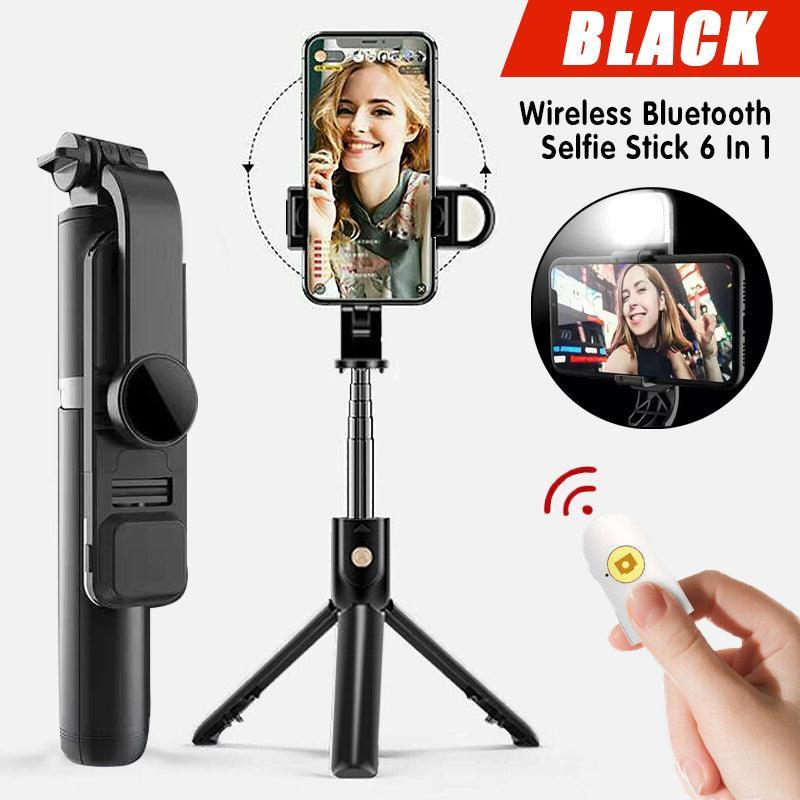 Phone Cases & Screen Protectors: Wireless Bluetooth Selfie Stick Tripod with Remote Control for Phones 6 in 1 - Black