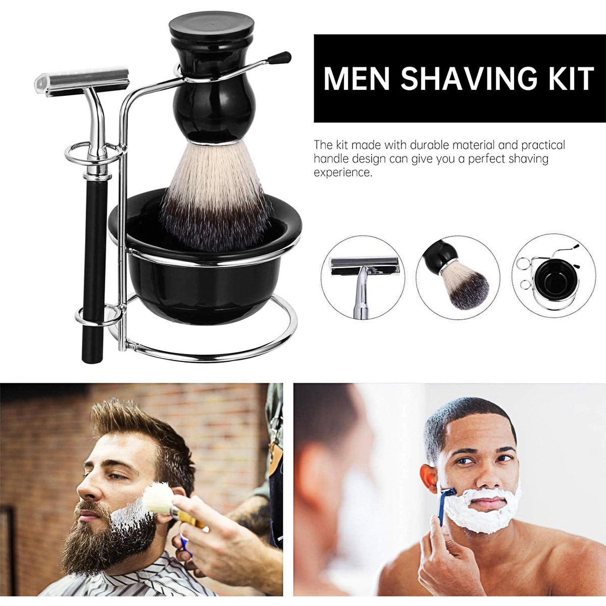 Shaving & Grooming: 5PCS Shaving Kit Set Manual Razor Brush Stand Bowl Set for Men