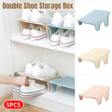 Shoe Storage: 5pcs Double Layer Shoe Rack Simple Storage Organizer Space Saving Shoe Holder - Pink
