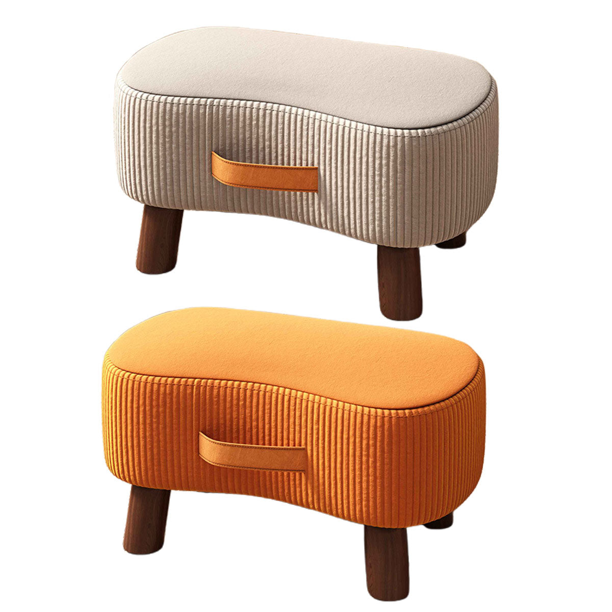 Kitchen & Dining Chairs: Small Stool for Home Simple Shoe Changing Low Seat Stool Wooden Household Use - Beige