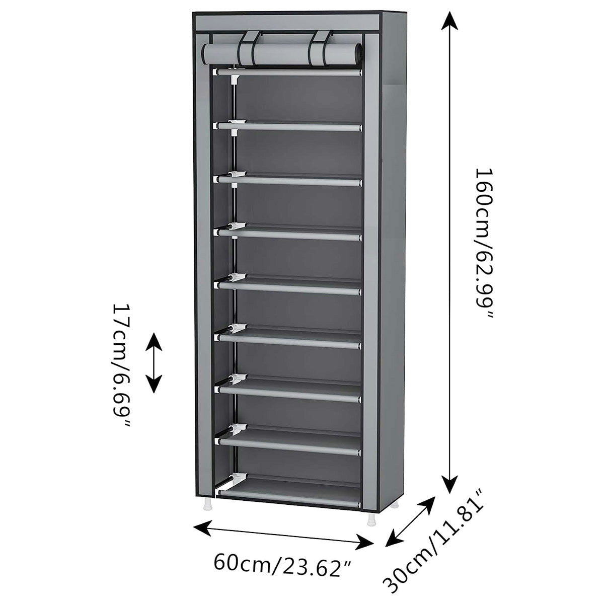 Shoe Storage: 10 Tier Black Shoe Rack Dustproof Organiser Shoe Storage Cabinet for Home Use