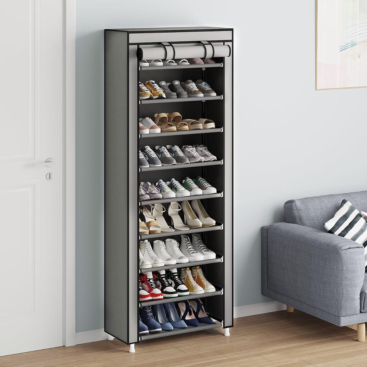 Shoe Storage: 10 Tier Black Shoe Rack Dustproof Organiser Shoe Storage Cabinet for Home Use