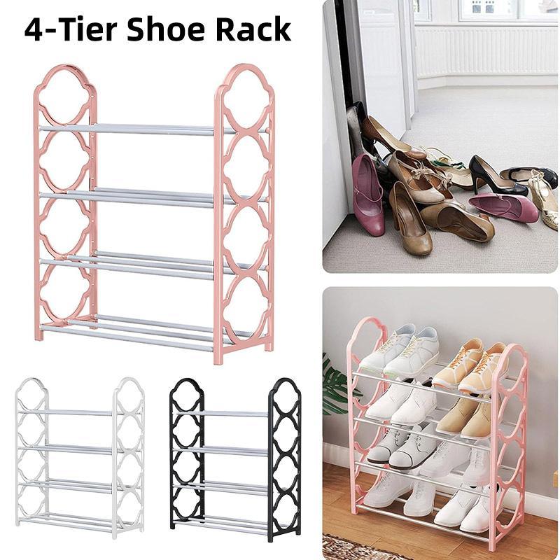Shoe Storage: Four Layer Shoe Rack Storage Organizer Multi Tier Shoe Shelf for Entryway Closet - White
