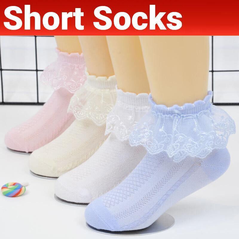 Foot Care: Lace Ruffle Frilly Short Socks for Girls Ankle Length M Size Fits 4-6 Years - Blue
