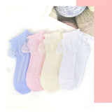 Foot Care: Lace Ruffle Frilly Short Socks for Girls Ankle Length M Size Fits 4-6 Years - Blue