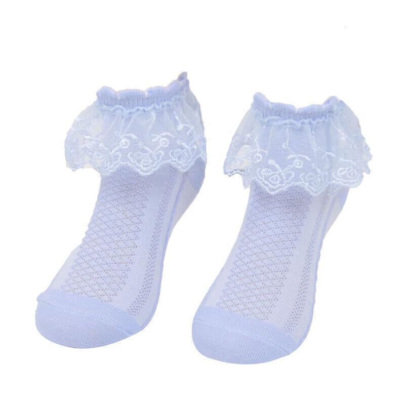 Foot Care: Lace Ruffle Frilly Short Socks for Girls Ankle Length M Size Fits 4-6 Years - Blue