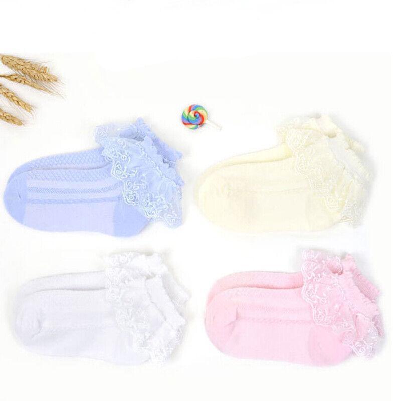 Foot Care: Lace Ruffle Frilly Short Socks for Girls Ankle Length M Size Fits 4-6 Years - Pink