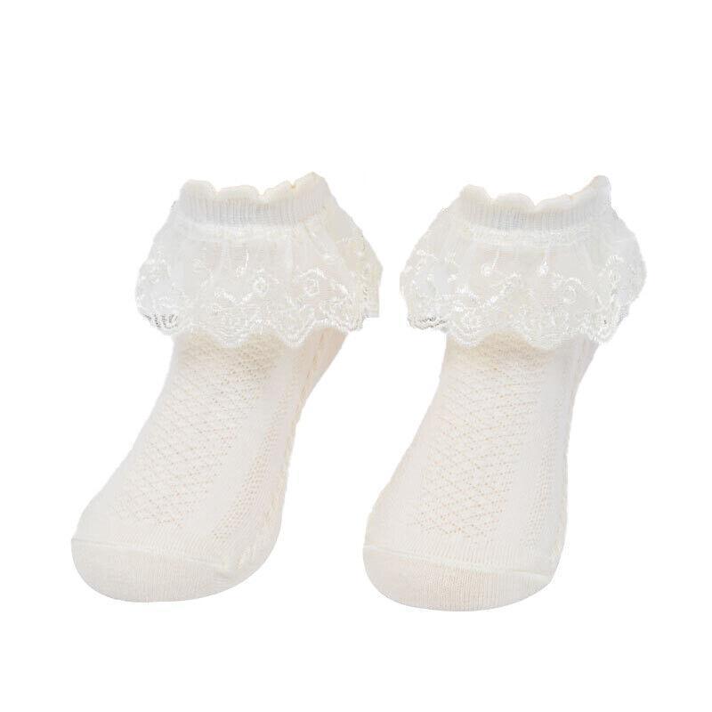 Foot Care: Lace Ruffle Frilly Short Socks for Girls Ankle Length M Size Fits 4-6 Years - Pink