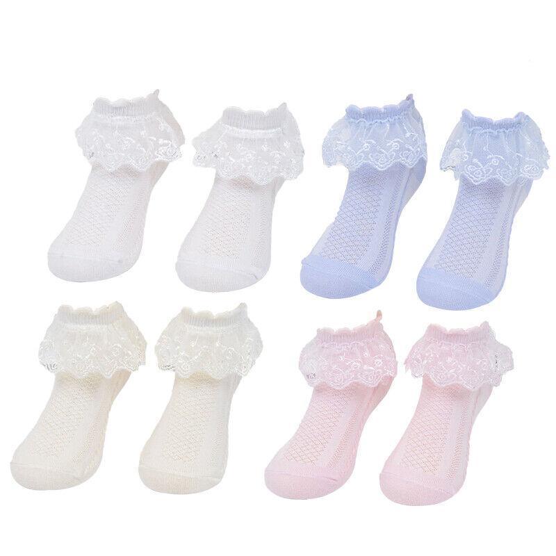 Foot Care: Lace Ruffle Frilly Short Socks for Girls Ankle Length M Size Fits 4-6 Years - White