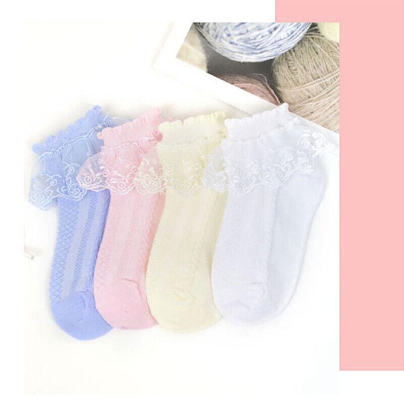 Foot Care: Lace Ruffle Frilly Short Socks for Girls Ankle Length M Size Fits 4-6 Years - White