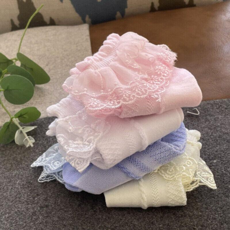 Foot Care: Lace Ruffle Frilly Short Socks for Girls Ankle Length M Size Fits 4-6 Years - White