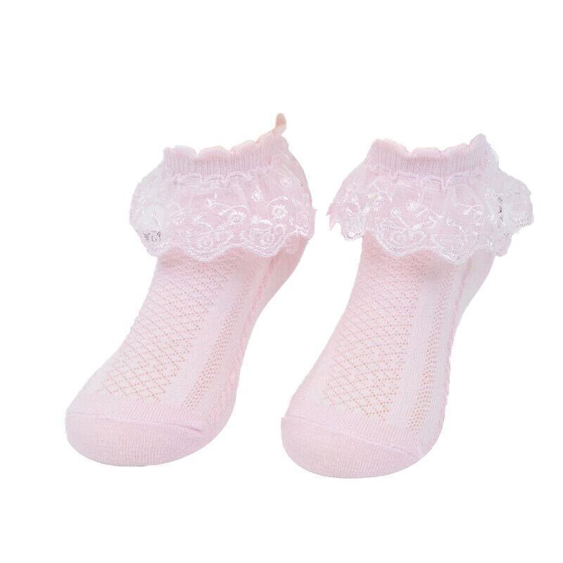 Foot Care: Lace Ruffle Frilly Short Socks for Girls Ankle Length M Size Fits 4-6 Years - White