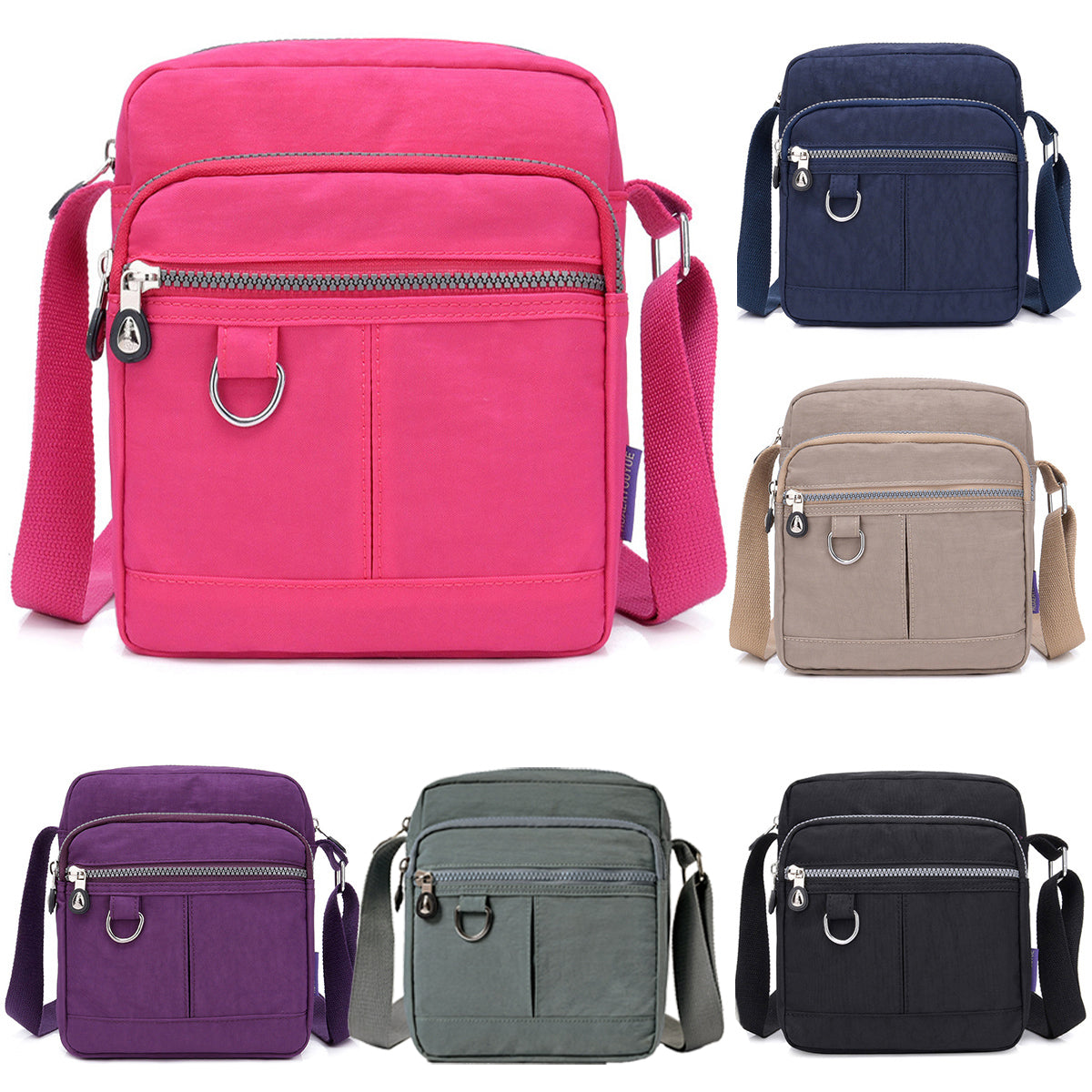 Men's Accessories: Ladies Shoulder Bag Nylon Fabric Lightweight Crossbody Small Casual Handbag - Grey