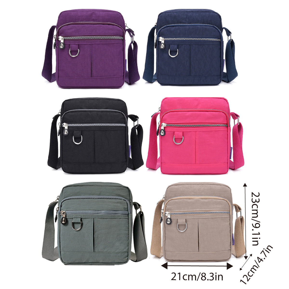 Men's Accessories: Ladies Shoulder Bag Nylon Fabric Lightweight Crossbody Small Casual Handbag - Grey