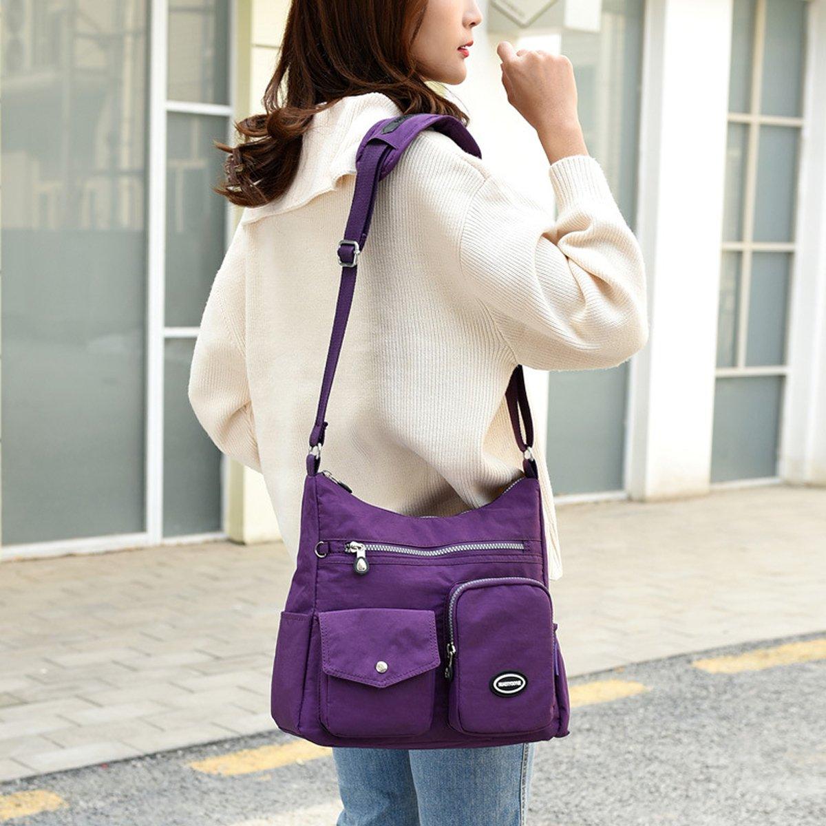 Men's Accessories: Purple Shoulder Bag Nylon Fabric Crossbody Travel Bag for Women Casual Use