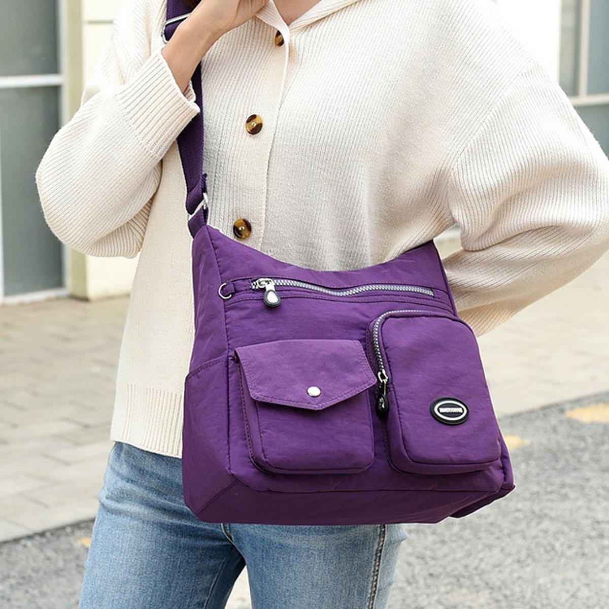 Men's Accessories: Purple Shoulder Bag Nylon Fabric Crossbody Travel Bag for Women Casual Use