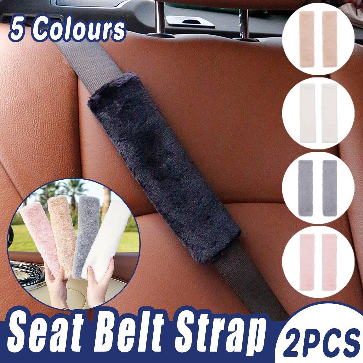 Automotive Parts: Winter Plush Shoulder Strap Cover Neck Cushion Pad for Comfortable Car Travel 2PCS - Milk Tea