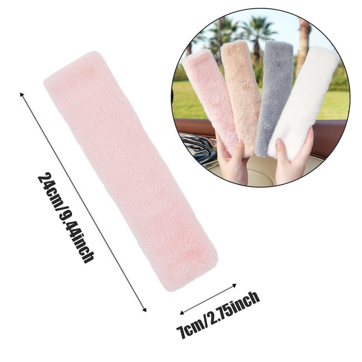 Automotive Parts: Winter Plush Shoulder Strap Cover Neck Cushion Pad for Comfortable Car Travel 2PCS - Pink
