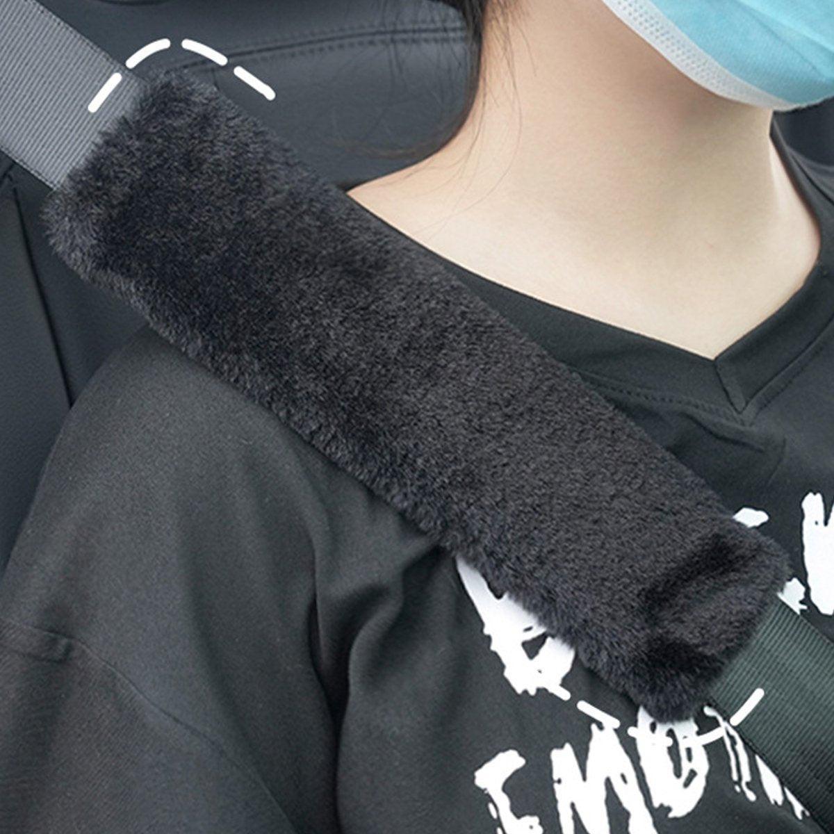 Automotive Parts: Winter Plush Shoulder Strap Cover Neck Cushion Pad for Comfortable Car Travel 2PCS - Pink