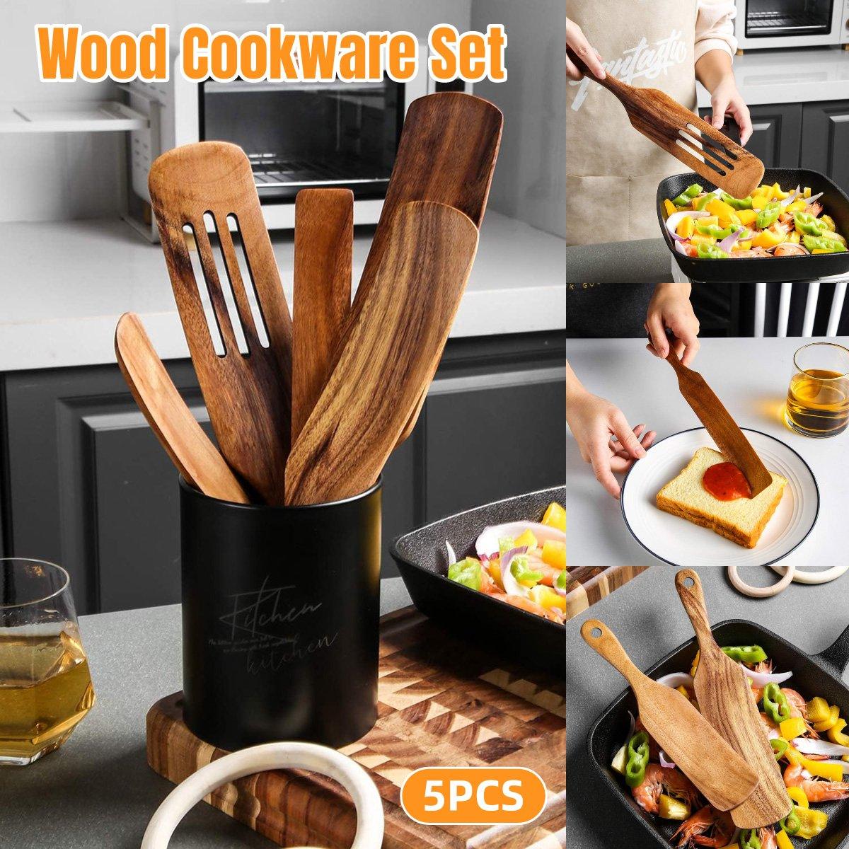 Kitchen Utensils: 5pcs Wooden Spatula Set Kitchen Cooking Utensils Wooden Spatula for Cooking