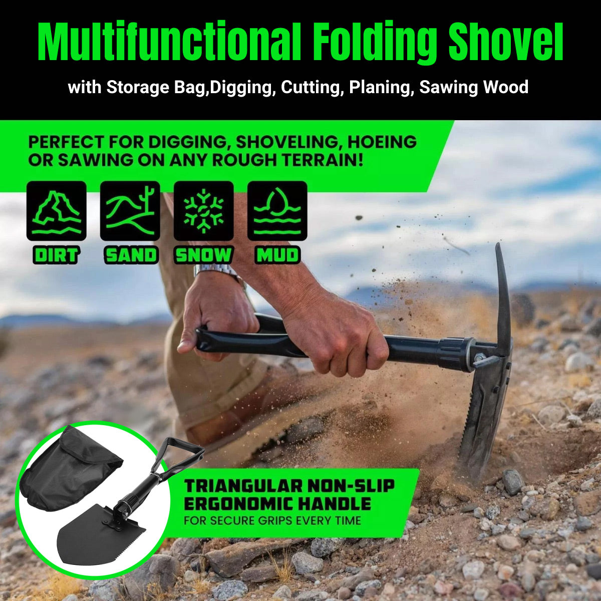 Hand Tools: Folding Survival Shovel Outdoor Camping Emergency Tool For Hiking Fishing Rescue Gear