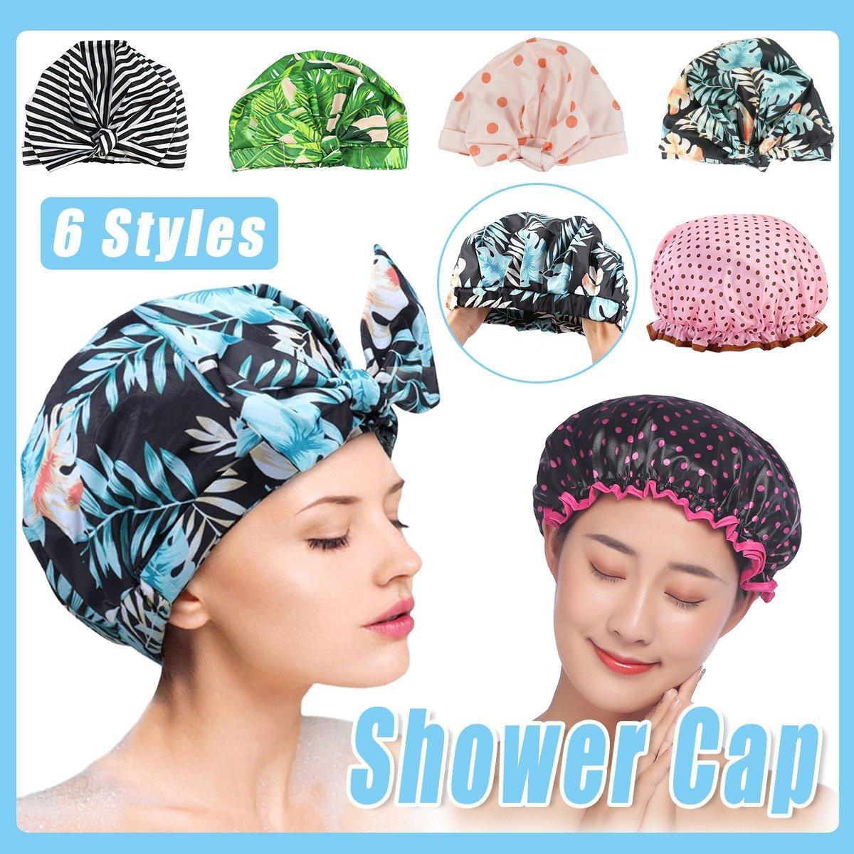 Shower Accessories: Woman Shower Cap Reusable Long Hair Large Turban Bathroom Waterproof Hair Cap - Coconut Tree