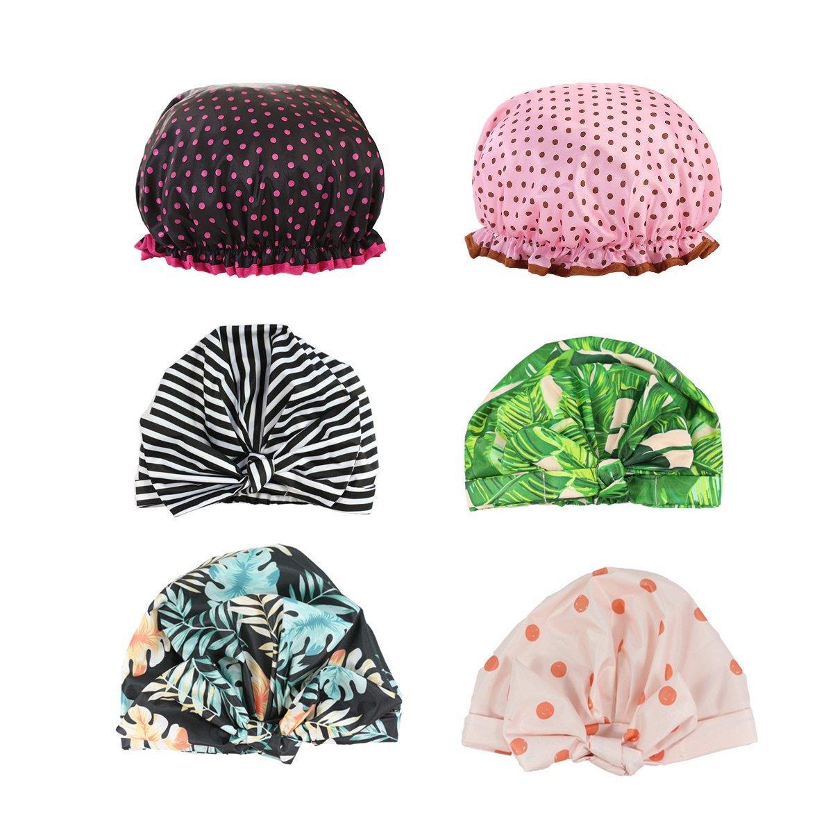 Shower Accessories: Woman Shower Cap Reusable Long Hair Large Turban Bathroom Waterproof Hair Cap - Coconut Tree