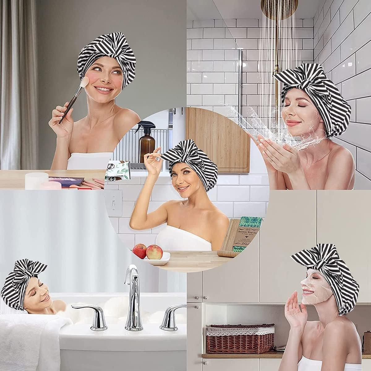 Shower Accessories: Woman Shower Cap Reusable Long Hair Large Turban Bathroom Waterproof Hair Cap - Coconut Tree