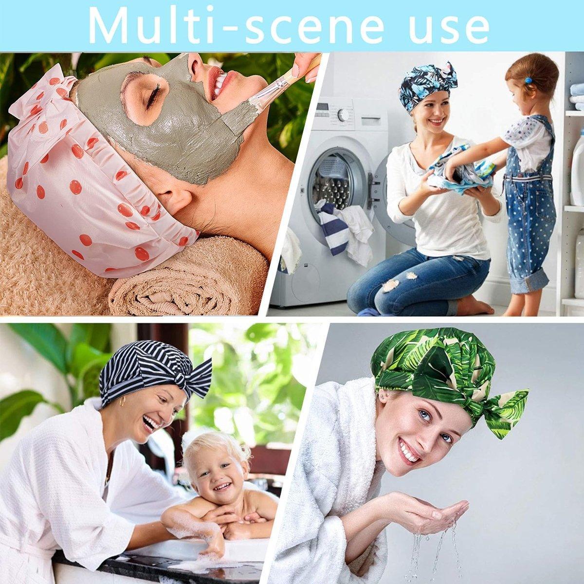 Shower Accessories: Woman Shower Cap Reusable Long Hair Large Turban Bathroom Waterproof Hair Cap - Coconut Tree