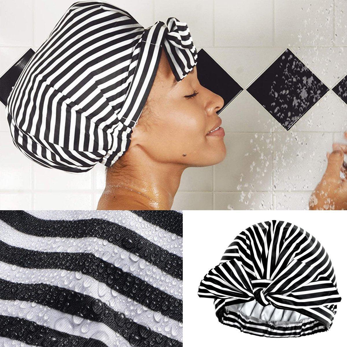 Shower Accessories: Woman Shower Cap Reusable Long Hair Large Turban Bathroom Waterproof Hair Cap - Coconut Tree