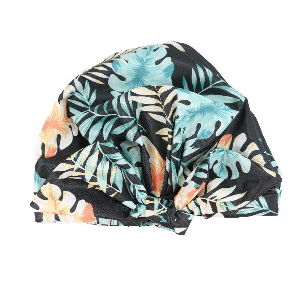 Shower Accessories: Woman Shower Cap Reusable Long Hair Large Turban Bathroom Waterproof Hair Cap - Coconut Tree