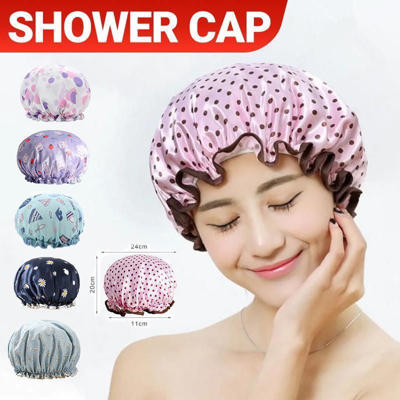 Laundry Baskets: Double Layer Lux Shower Cap Bath Hat Hair Care Women Sleep Waterproof Reusable - Purple