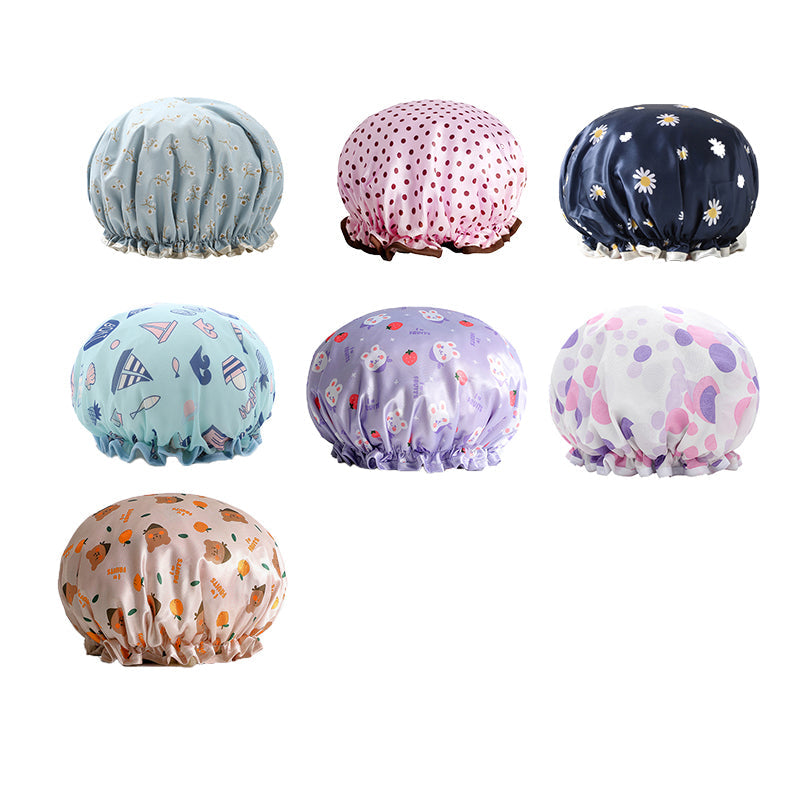 Laundry Baskets: Double Layer Lux Shower Cap Bath Hat Hair Care Women Sleep Waterproof Reusable - Purple