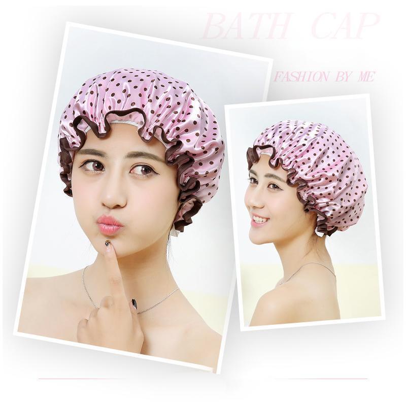 Laundry Baskets: Double Layer Lux Shower Cap Bath Hat Hair Care Women Sleep Waterproof Reusable - Purple