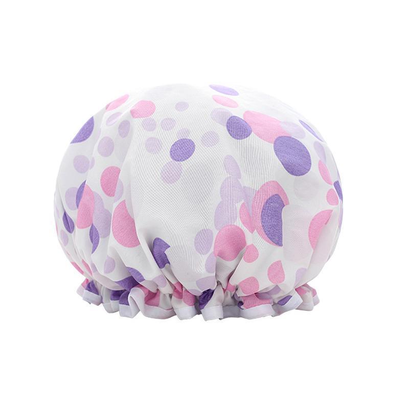 Laundry Baskets: Double Layer Lux Shower Cap Bath Hat Hair Care Women Sleep Waterproof Reusable - Purple